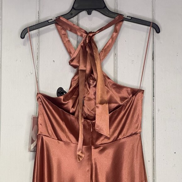 Birdy Grey Monica Size Medium Shiny Satin Terracotta Bridesmaids Maxi Dress NWT - Picture 9 of 12